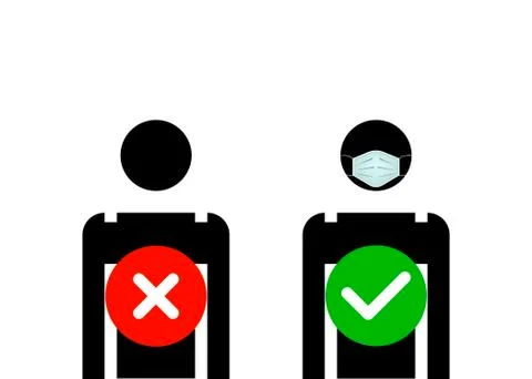 No Entry Without Face Mask or Wear a surgical Mask Icon. Vector isolated Stock Illustration