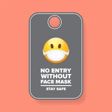 No entry without face mask icon sticker or poster with yellow smile face with Stock Illustration