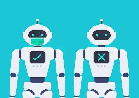 No entry without face mask Android Robot model Stock Illustration