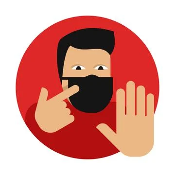 No entry without mask sign with flat cartoon man Stock Illustration