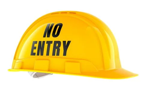 No Entry, yellow construction helmet. 3D rendering Stock Illustration