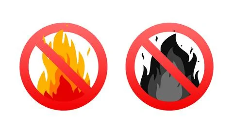 No fire allowed, two signs prohibiting flames and burning, red forbidden symbol Stock-Illustration