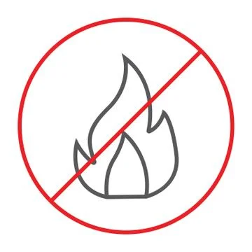 No fire thin line icon, prohibited and warning, no flame sign, vector graphics Stock Illustration