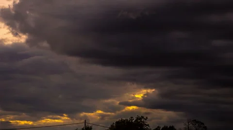 No flicker Time lapse 4k or HD - dark heavy clouds cover all sky, some sun rays Stock Footage 41333526