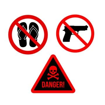 No Flip Flops, No Guns, and Danger Warning Signs Stock Illustration