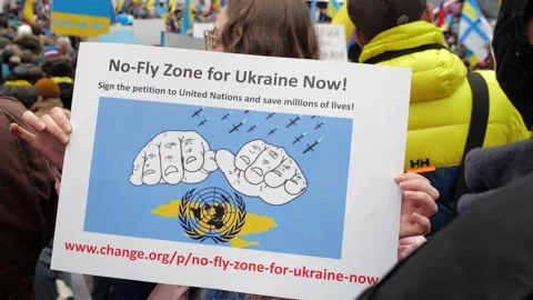 No-Fly Zone for Ukraine Now! Poster held by woman. 스톡 동영상 171102153