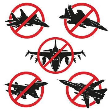 No-fly zone, vector set of five icons. Stock Illustration
