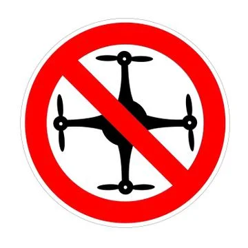 No flying drone zone forbidden sign, red prohibition symbol Stock Illustration