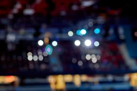 No focus. Preparing the stadium for a previous match. Light setting. No sharp Stock Photos