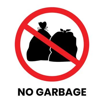 No Garbage Sign Sticker with text inscription on isolated background Stock Illustration