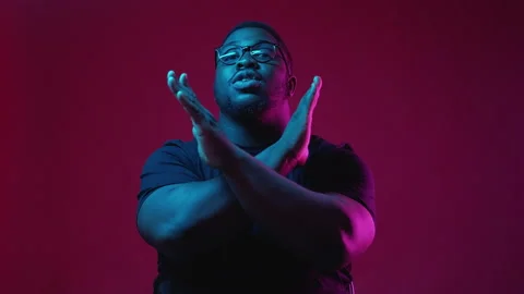 No gesture refusing man stop rejection neon light Stock Footage 168684801