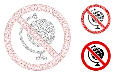 No Globe Model Vector Mesh Carcass Model and Triangle Mosaic Icon Stock Illustration