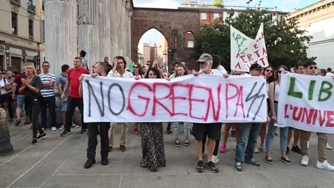 No green pass' protest against the mandatory Covid19 health pass in Italy Видео 159728068