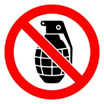 No grenades sign, Explosives prohibited icon, Hand grenade ban symbol Stock Illustration
