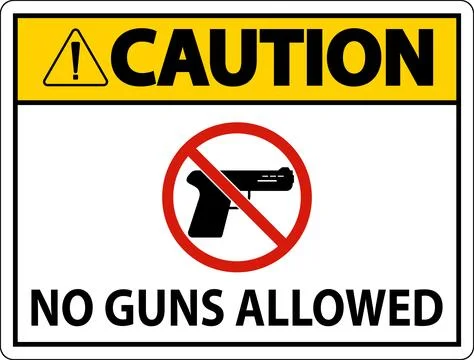 No Gun Rules Sign, Caution No Guns Allowed Stock Illustration