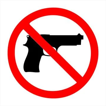 No guns allowed sign with red circle and line gun ban prohibited symbol Stock Illustration