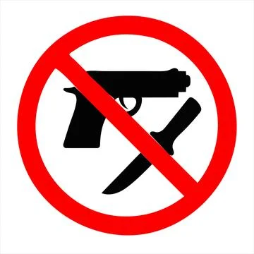 No guns or knives allowed sign with red circle and diagonal line no knives Stock Illustration