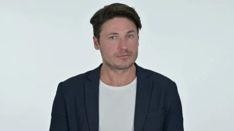 No by Head Shake Middle Aged Businessman, White Background Stock Footage 141671782