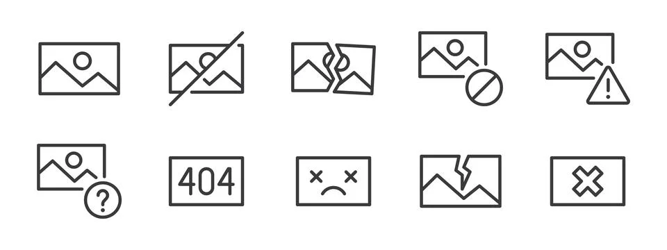 No image line icon set. Missing picture, broken file, 404 error placeholder Stock Illustration