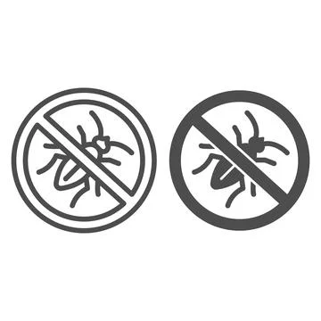 No insects line and solid icon, pest control concept, Stop cockroach parasite Stock Illustration