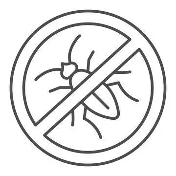 No insects thin line icon, pest control concept, Stop cockroach parasite warning Stock Illustration