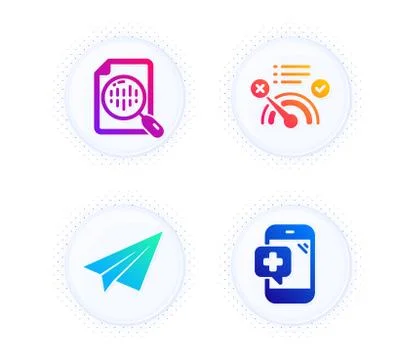 No internet, Analytics chart and Paper plane icons set. Medical phone sign 스톡 일러스트