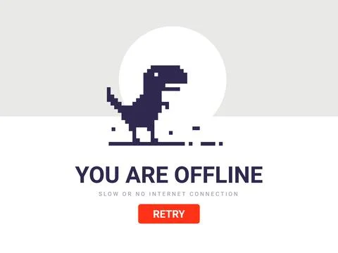 No internet connection pixel dinosaur offline art bad connection vector computer Stock Illustration