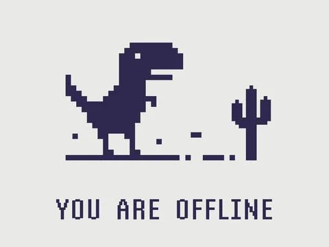 No internet connection pixel dinosaur offline art bad connection vector computer Stock Illustration