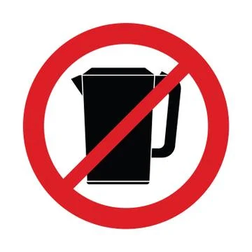 No Kettle vector sign. Not boiling water in Kettle  vector icon. The red circ Stock Illustration