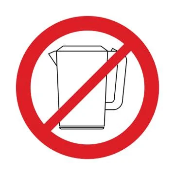 No Kettle vector sign. Not boiling water in Kettle  vector icon. The red circ Stock Illustration
