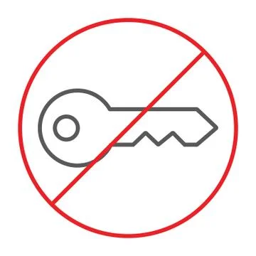 No key thin line icon, prohibited and ban, key forbidden sign, vector graphics Stock Illustration