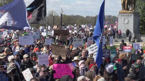No Kings demonstrators marching, Washington, DC March 28, 2026 Stock Footage 333483568