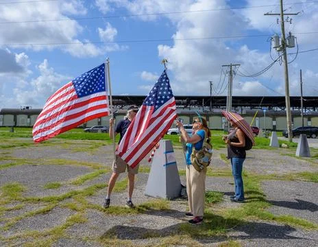 No Kings Protesters with Flags Stock Photos