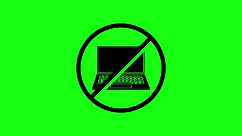 No Laptop, Gadget Restriction Sign Icon on Green Background Stock Footage 311518924