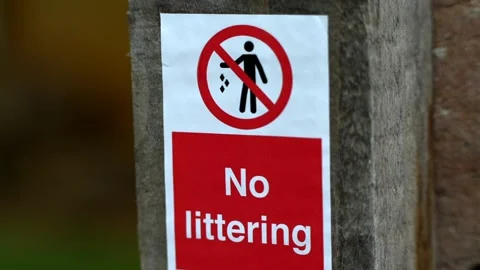 No Littering Warning Sign Close-Up Stock Footage 202172829