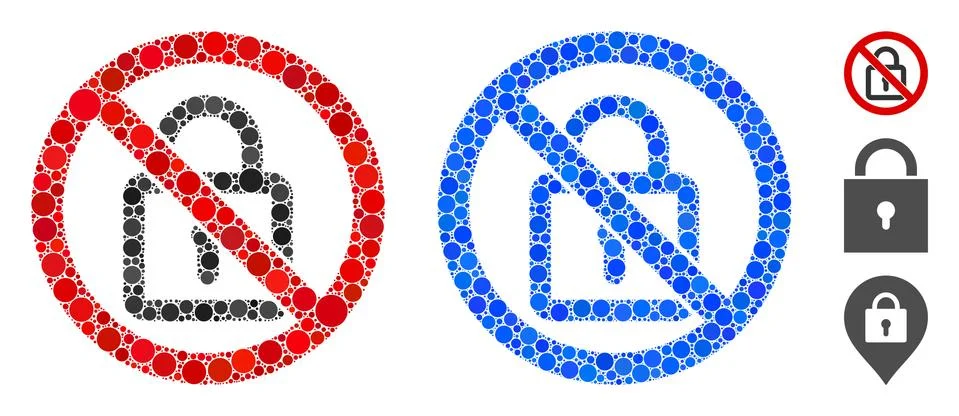 No Lock Composition Icon of Round Dots Illustration