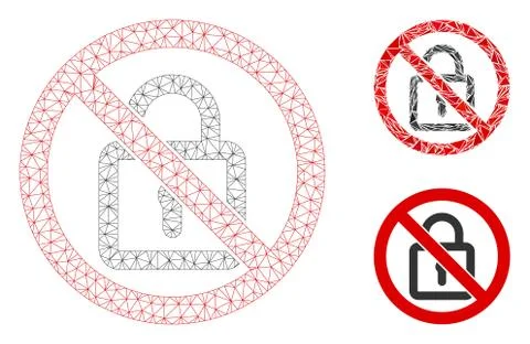 No Lock Vector Mesh Carcass Model and Triangle Mosaic Icon Stock Illustration