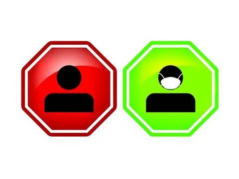 No masked entry, masked entry allowed, human silhouette icons. Stock Illustration