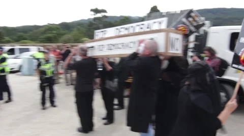 No McDonalds Tecoma, Coffin Protest (ver 2) Stock Footage 45499982
