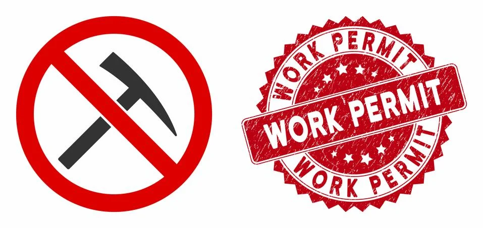 No Mining Tools Icon with Distress Work Permit Seal Stock Illustration