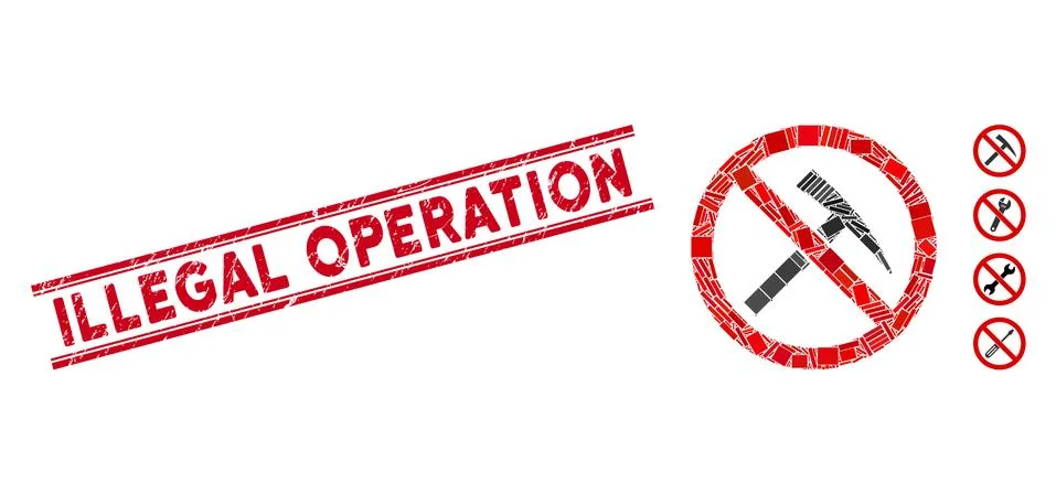 No Mining Tools Mosaic and Distress Illegal Operation Watermark with Lines Stock Illustration
