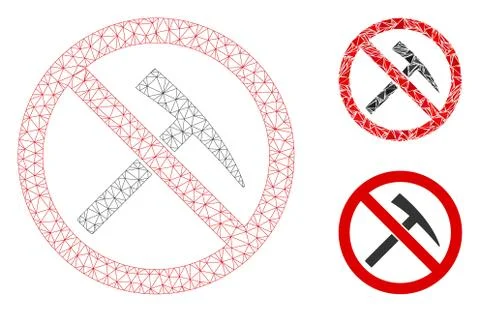 No Mining Tools Vector Mesh Network Model and Triangle Mosaic Icon Stock Illustration