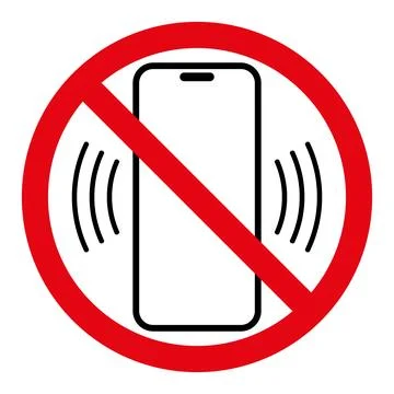 No mobile phone sign, vector red crossed out circle symbol with telephone Illustrazione stock