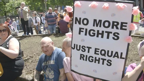 'No More Fights, Just Equal Rights' March for Marriage Equality, Belfast UK, HD Stock Footage 119961382