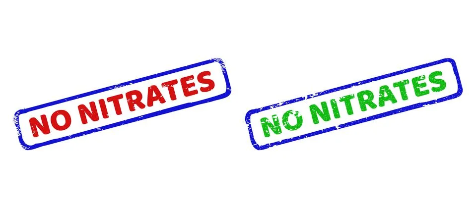 NO NITRATES Bicolor Rough Rectangle Seals with Distress Textures Stock Illustration