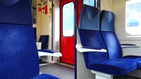 No one in the commuter train that stopped at the station Video stock 159155447