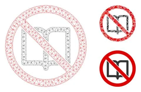 No Open Book Vector Mesh Wire Frame Model and Triangle Mosaic Icon Stock Illustration