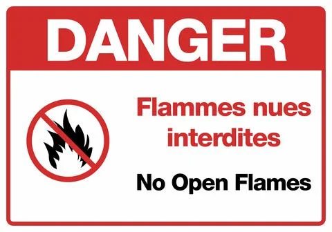 No Open Flames Prohibited Construction Safety Signage Set in French and English Stock Illustration