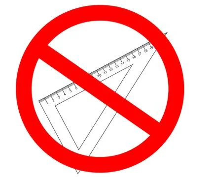 No or stop sign. Triangle rulers and protractor, rulers marked in centimeters Stock Illustration