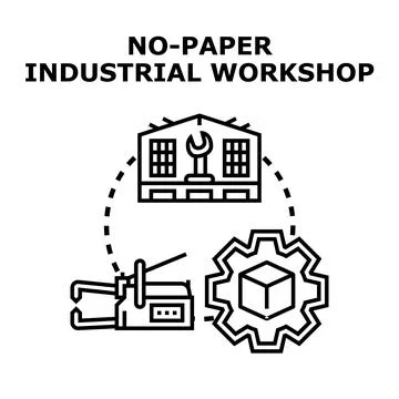 No paper industrial workshop digital transformation concept Ilustração Stock